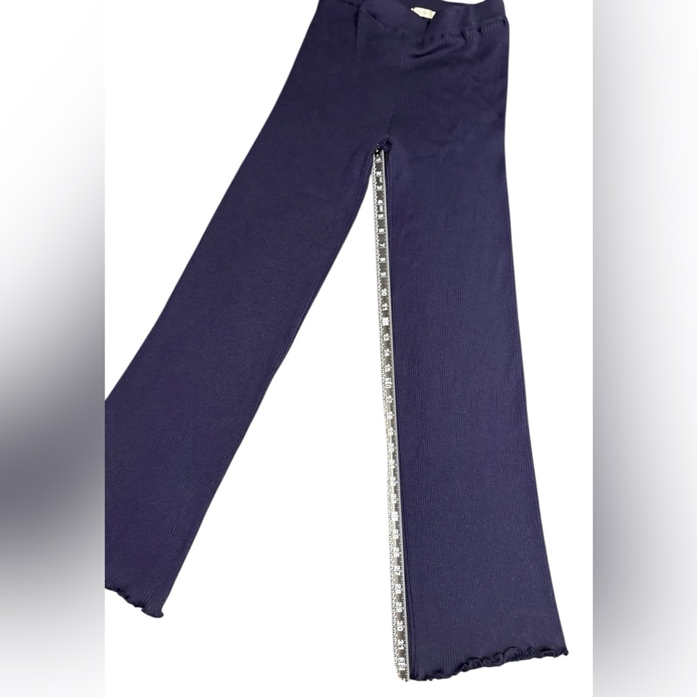 THE ROW Carmine knit long pants w/ ruffle hem Navy Blue | Size large Silk Cotton - Picture 3 of 13